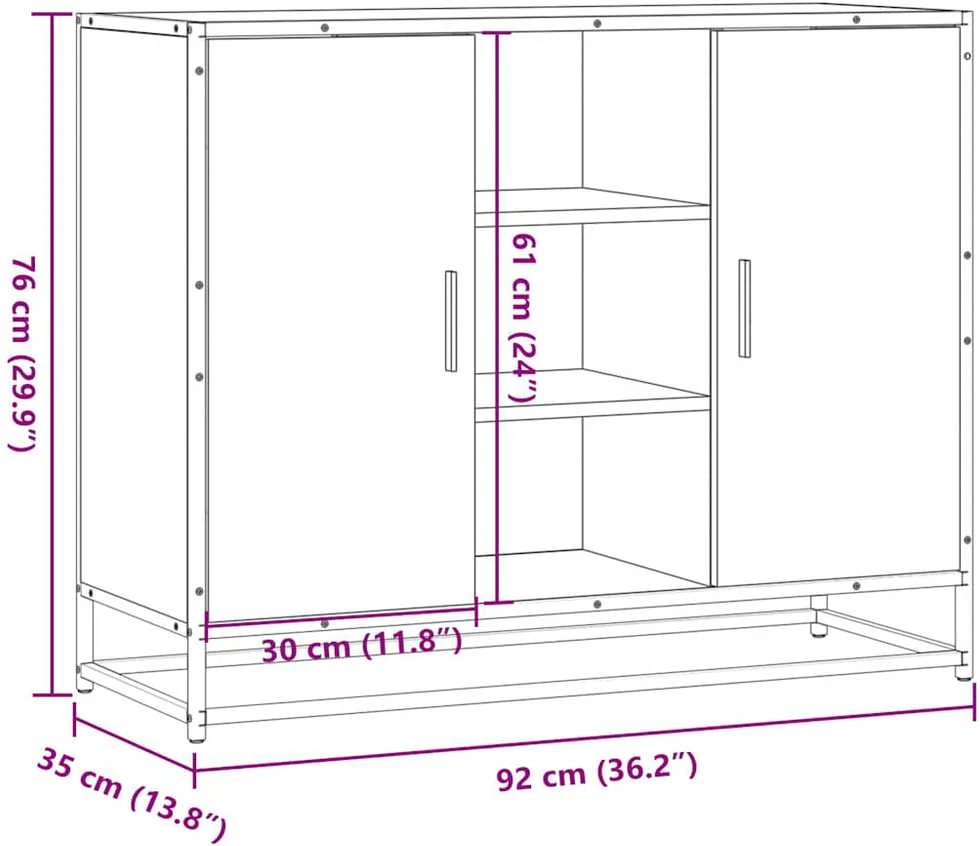 Šoninė spintelė, pilka ąžuolo, 92x35x76cm, apdirbta mediena