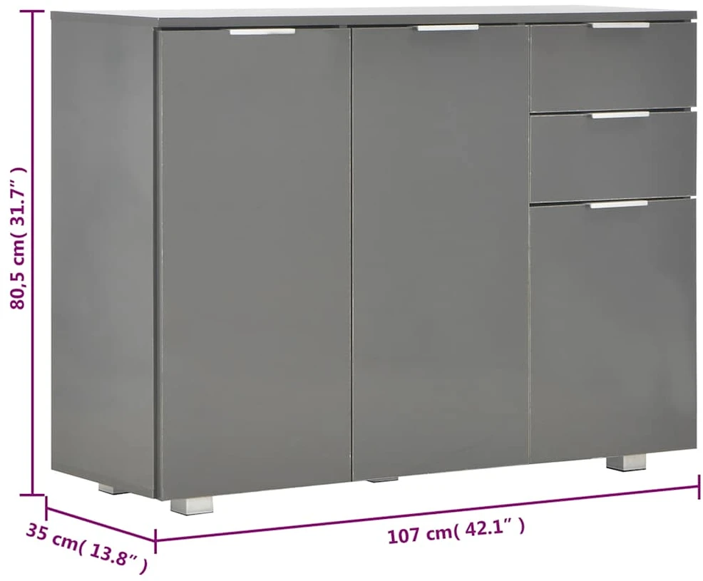Šoninė spintelė, pilkos spalvos, 107x35x80,5cm, labai blizgi