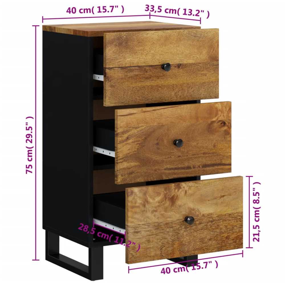 Šoninė spintelė su 3 stalčiais, 40x33,5x75cm, mango masyvas