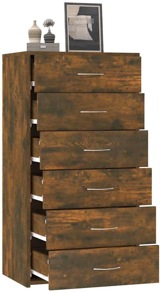 Šoninė spintelė su 6 stalčiais, ąžuolo, 50x34x96cm, mediena