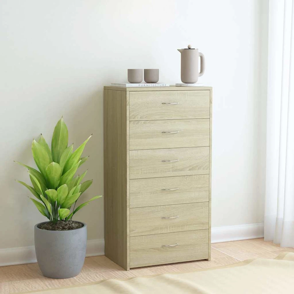 Šoninė spintelė su 6 stalčiais, ąžuolo, 50x34x96cm, mediena