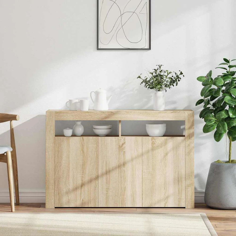 Šoninė spintelė su LED apšvietimu, ąžuolo, 115,5x30x75cm