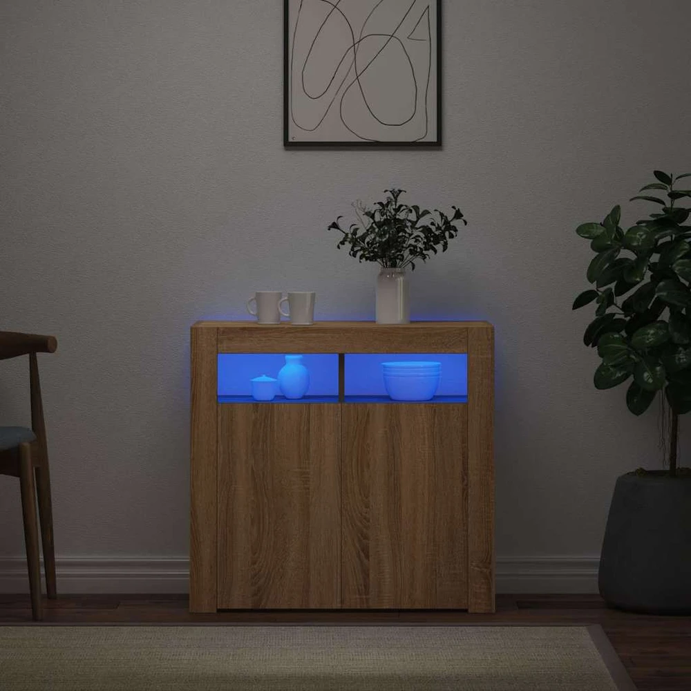 Šoninė spintelė su LED apšvietimu, ąžuolo spalvos, 80x35x75cm
