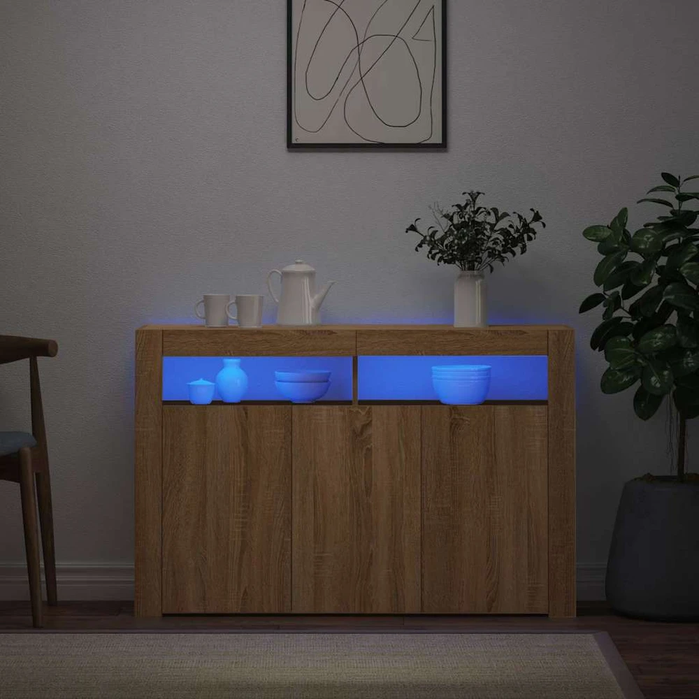 Šoninė spintelė su LED apšvietimu, ąžuolo, 115,5x30x75cm