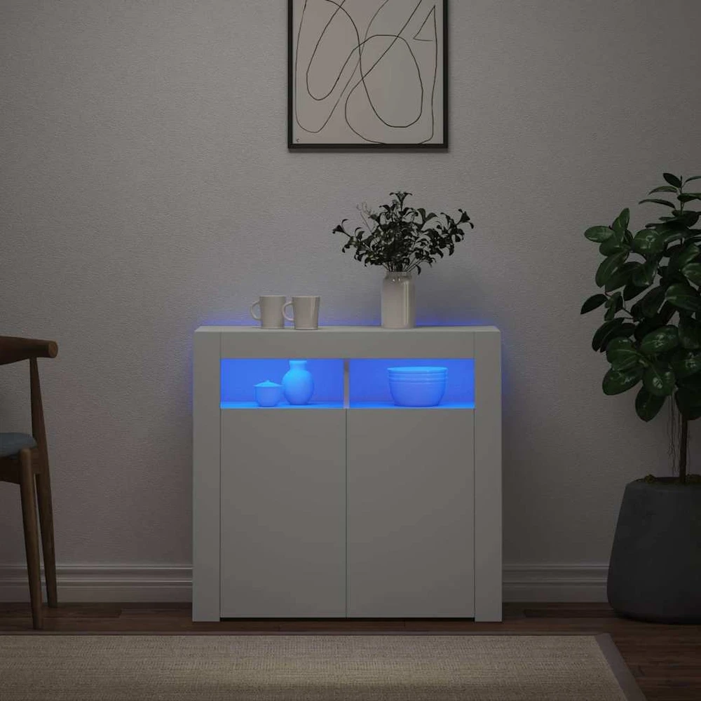 Šoninė spintelė su LED apšvietimu, baltos spalvos, 80x35x75cm