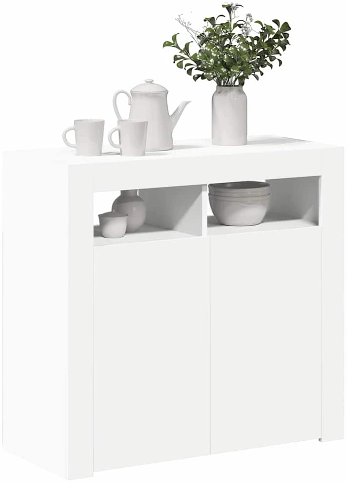 Šoninė spintelė su LED apšvietimu, baltos spalvos, 80x35x75cm