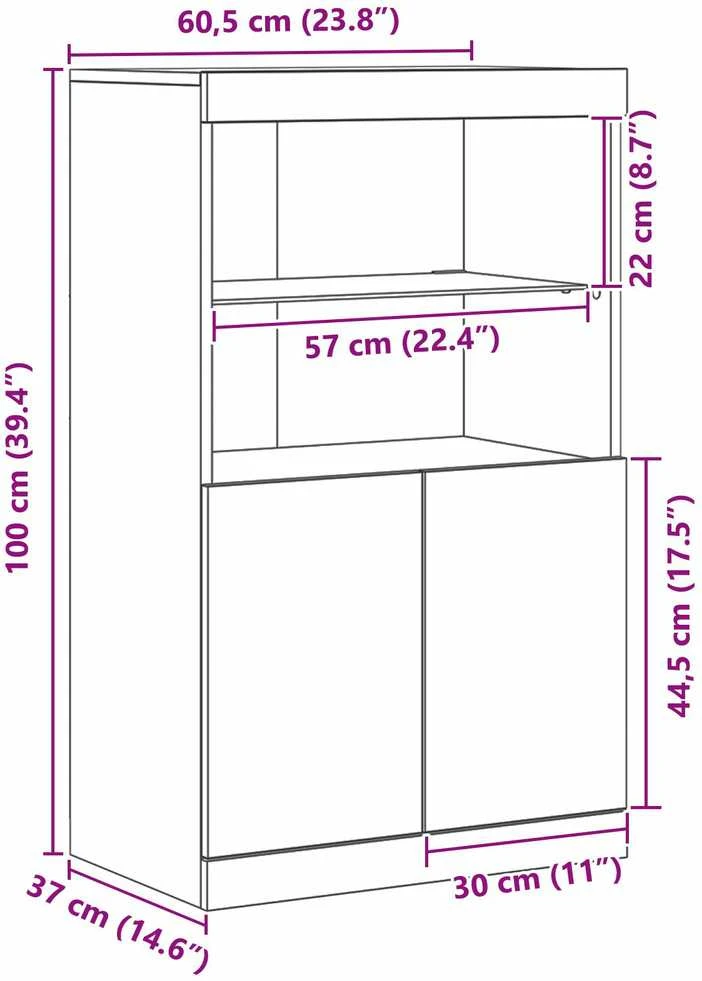 LED Bufetas Ruda 60 x 37 x 100 cm Apdirbta mediena