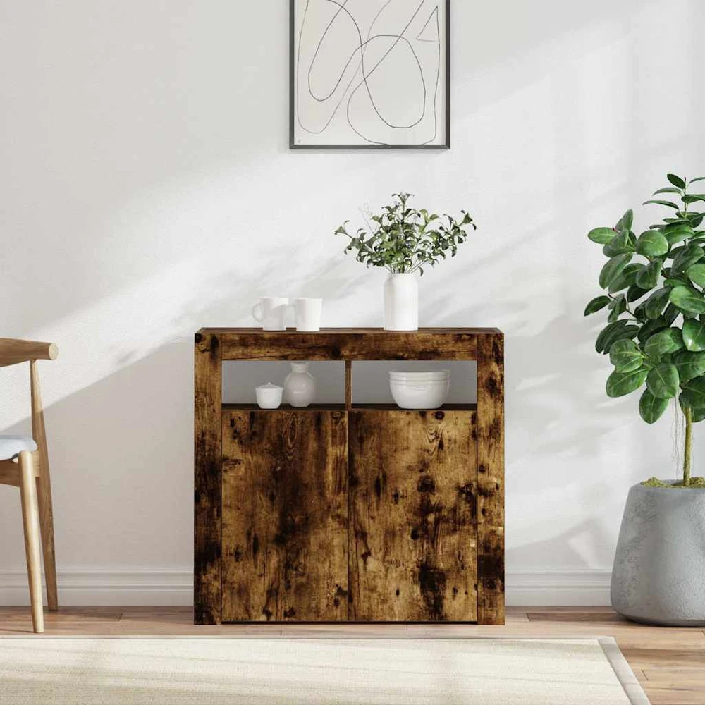 Šoninė spintelė su LED apšvietimu, dūminio ąžuolo, 80x35x75cm
