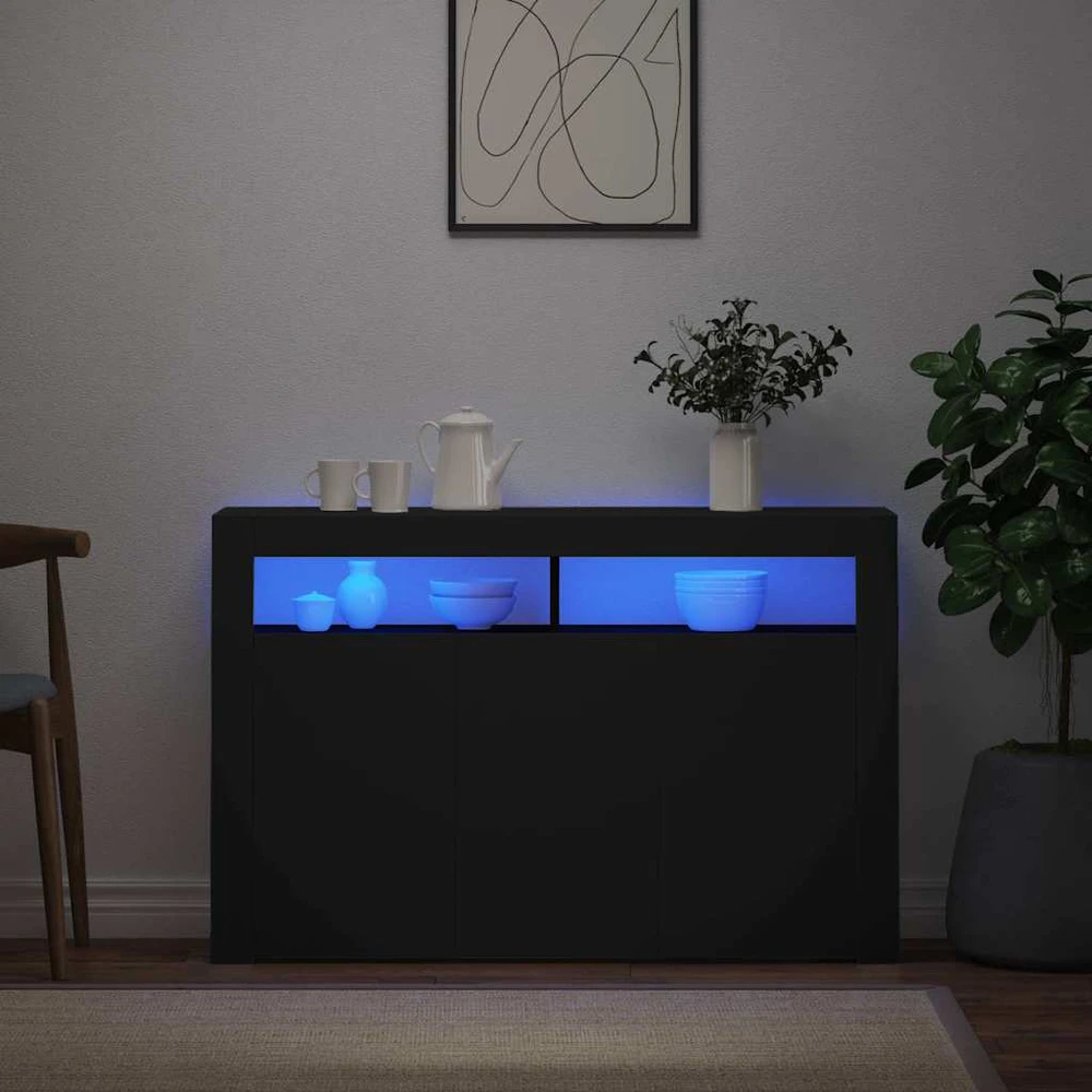 Šoninė spintelė su LED apšvietimu, juoda, 115,5x30x75cm