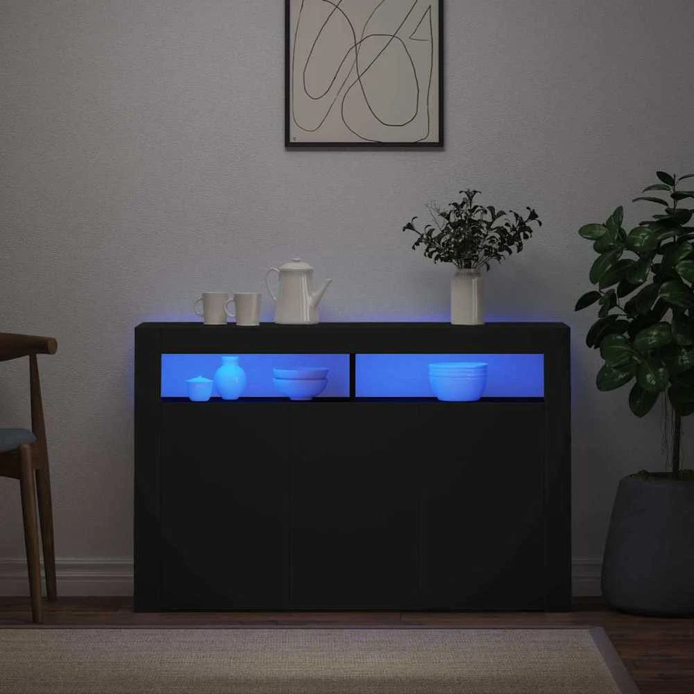 Šoninė spintelė su LED apšvietimu, juoda, 115,5x30x75cm