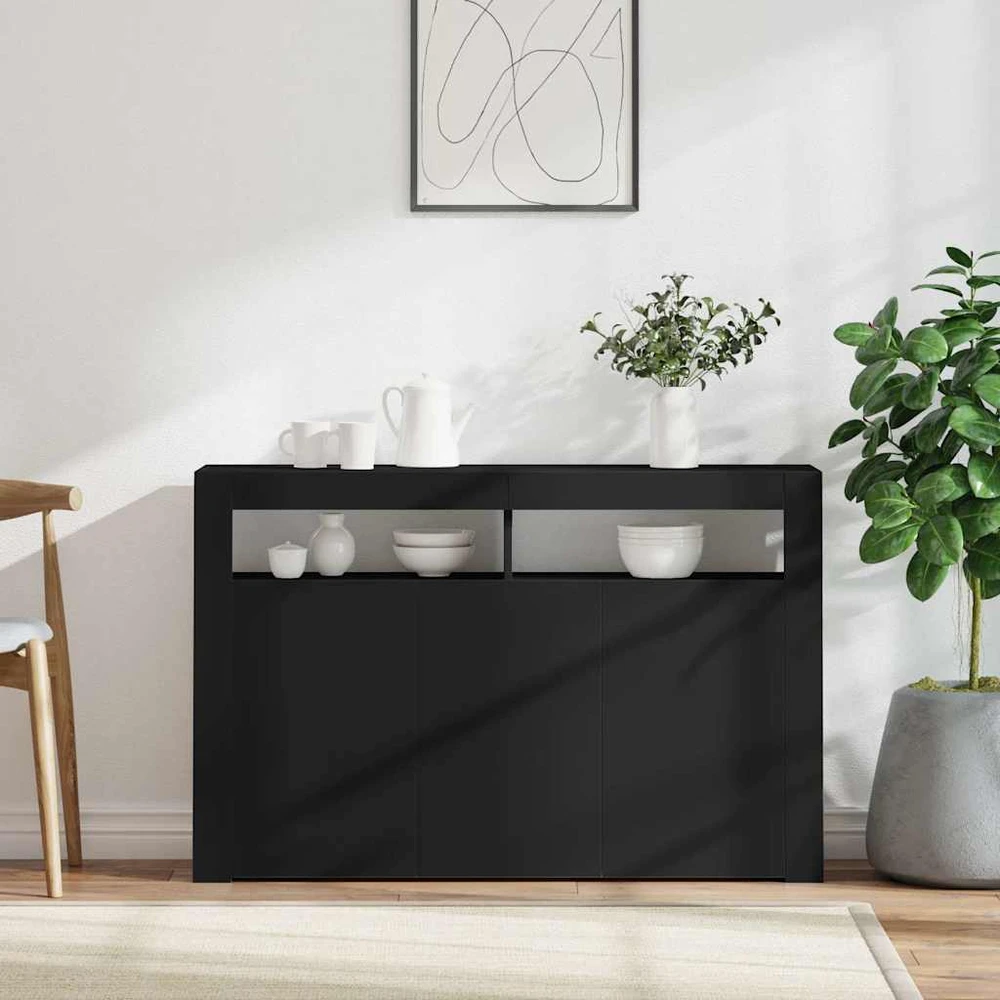 Šoninė spintelė su LED apšvietimu, juoda, 115,5x30x75cm
