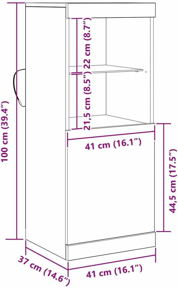 LED Bufetas Juodas ąžuolas 41 x 37 x 100 cm Apdirbta mediena