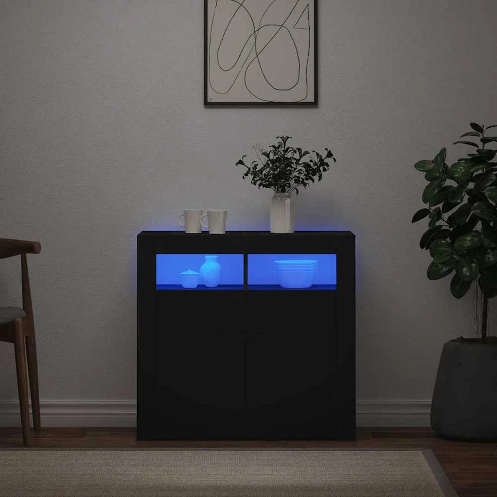 Šoninė spintelė su LED apšvietimu, juodos spalvos, 80x35x75cm