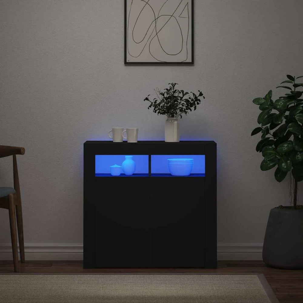 Šoninė spintelė su LED apšvietimu, juodos spalvos, 80x35x75cm