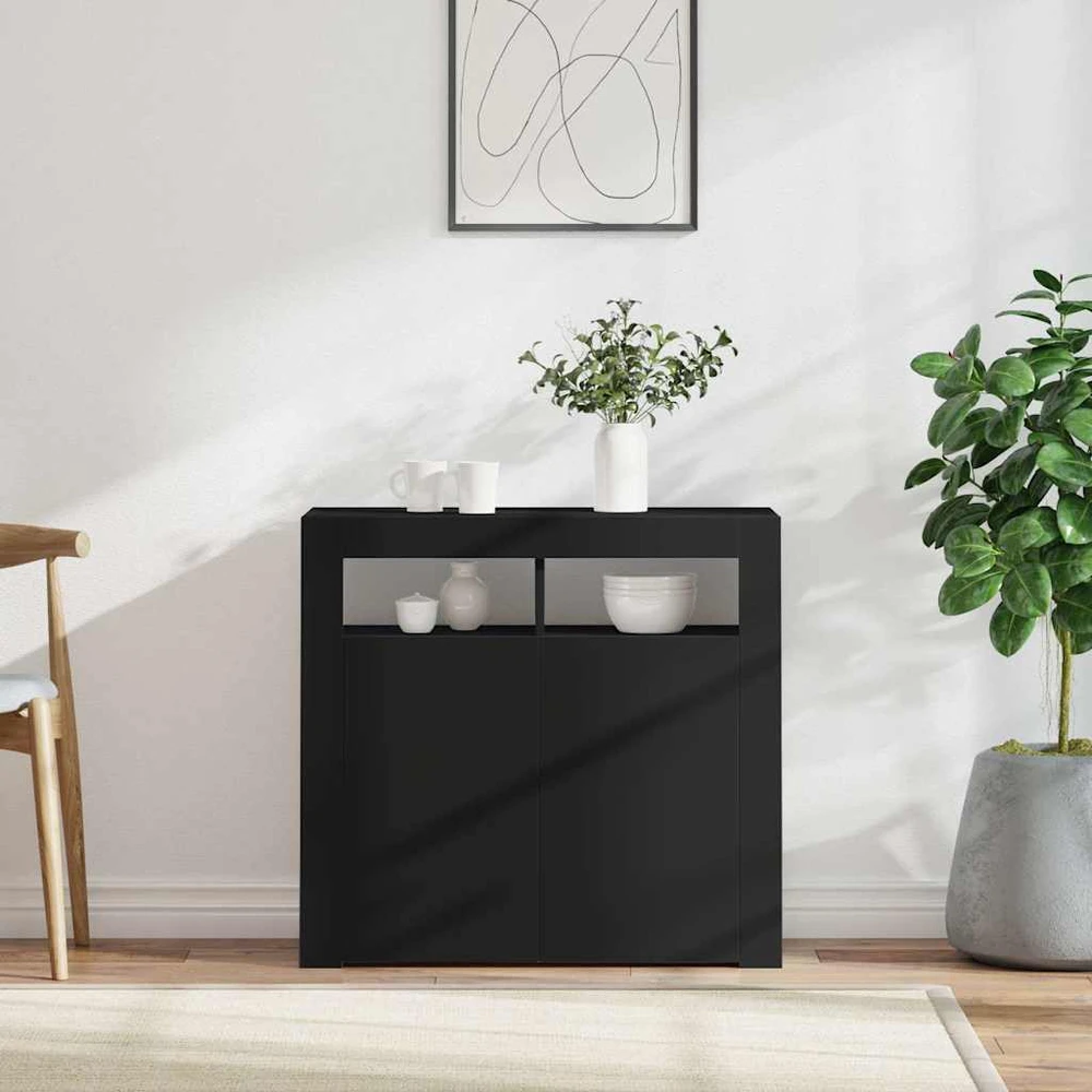 Šoninė spintelė su LED apšvietimu, juodos spalvos, 80x35x75cm