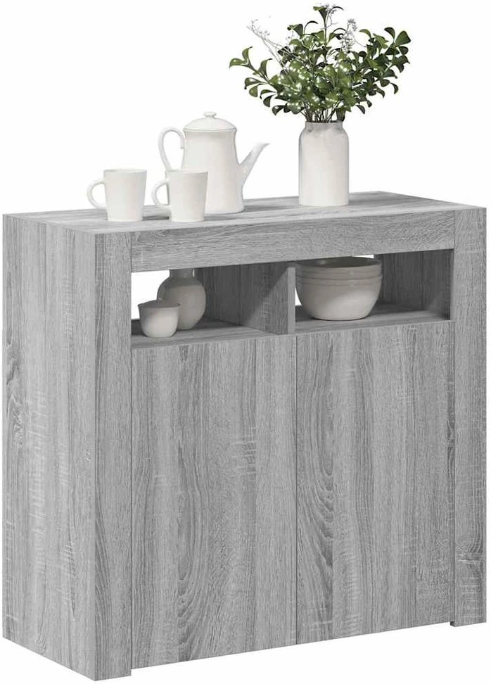 Šoninė spintelė su LED apšvietimu, pilka ąžuolo, 80x35x75cm