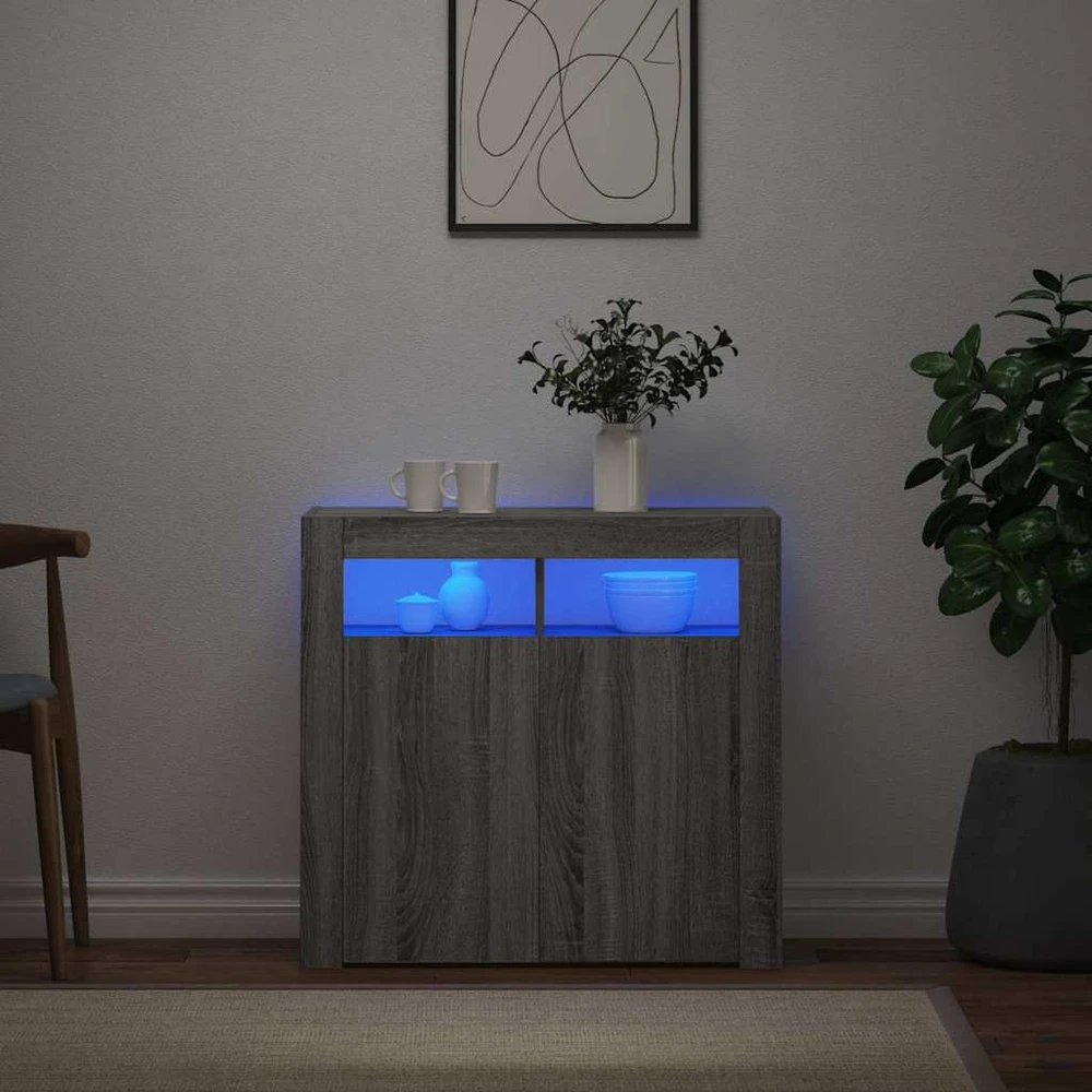 Šoninė spintelė su LED apšvietimu, pilka ąžuolo, 80x35x75cm