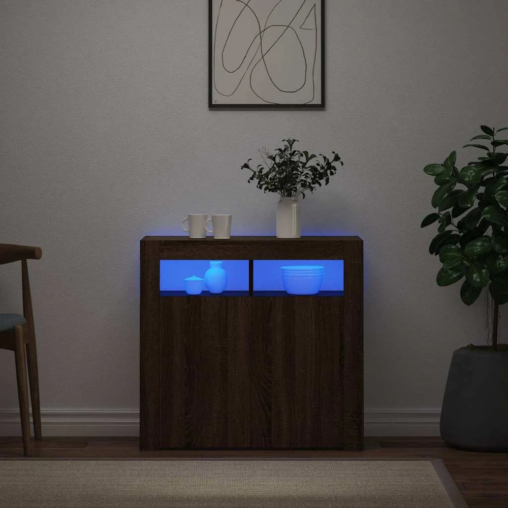 Šoninė spintelė su LED apšvietimu, ruda ąžuolo, 80x35x75cm