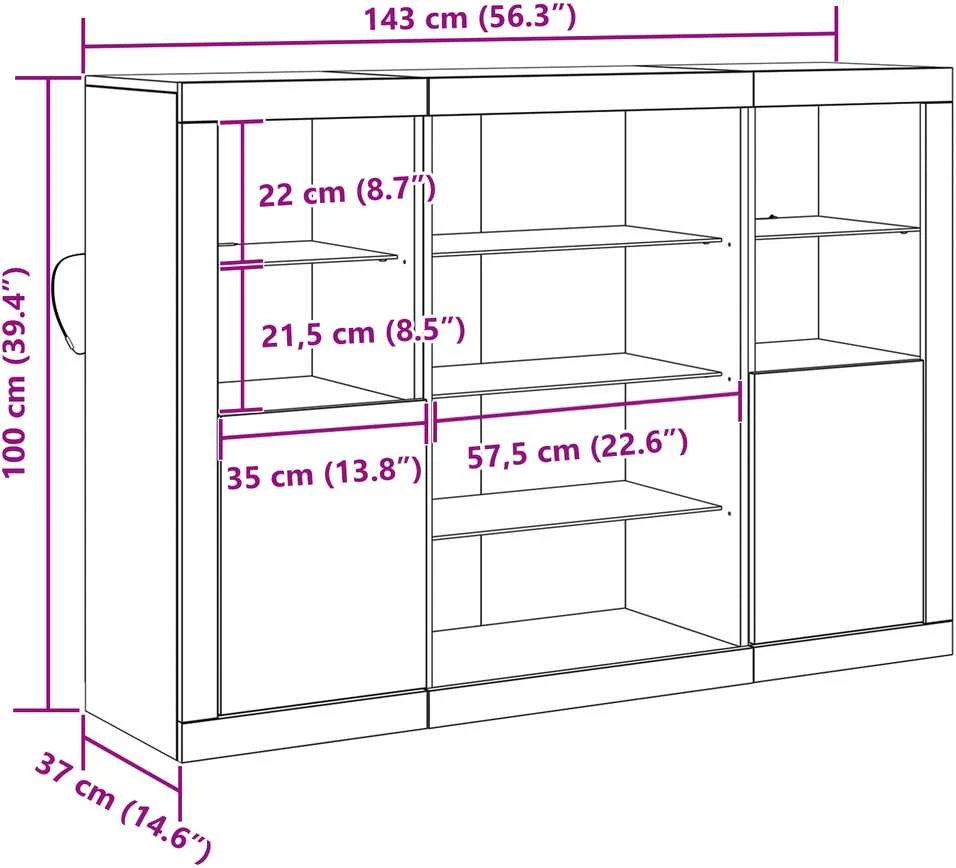 LED Bufetas Senas medis 142,5 x 37 x 100 cm Apdirbta mediena