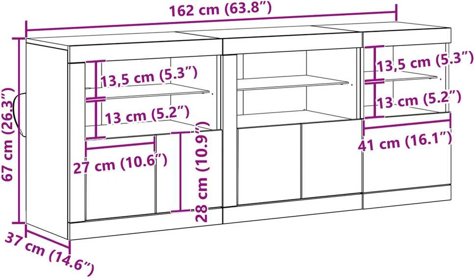 LED Bufetas Senas medis 162 x 37 x 67 cm Apdirbta mediena