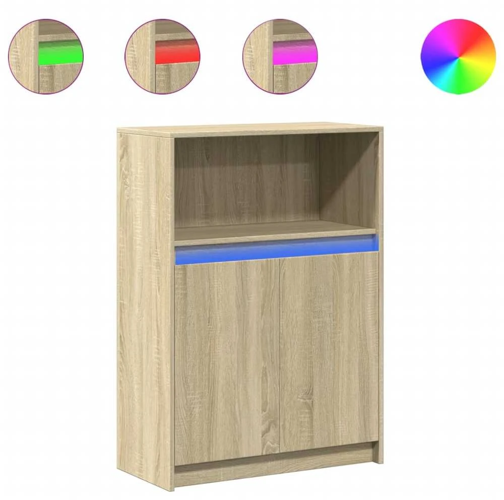 Šoninė spintelė su LED, ąžuolo, 72x34x100cm, apdirbta mediena
