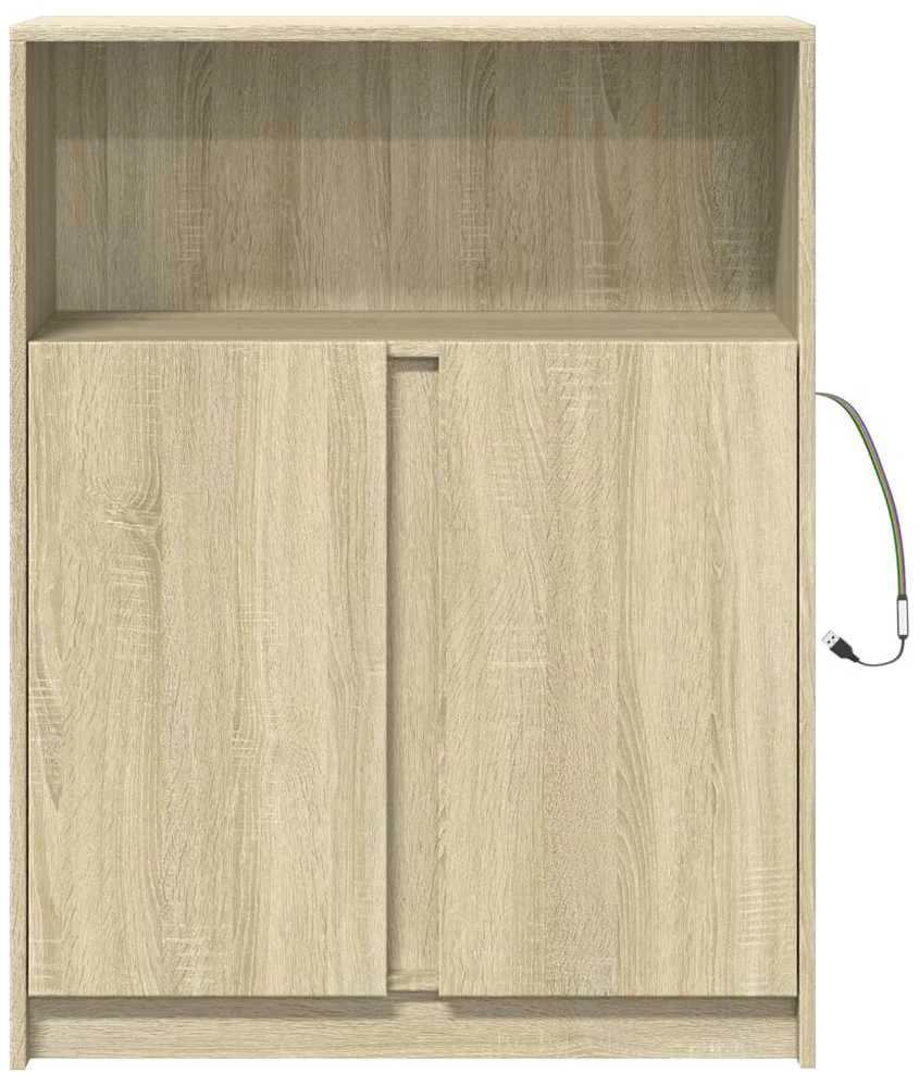 Šoninė spintelė su LED, ąžuolo, 77x34x100cm, apdirbta mediena