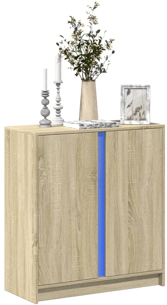 Šoninė spintelė su LED, ąžuolo, 77x34x85cm, apdirbta mediena