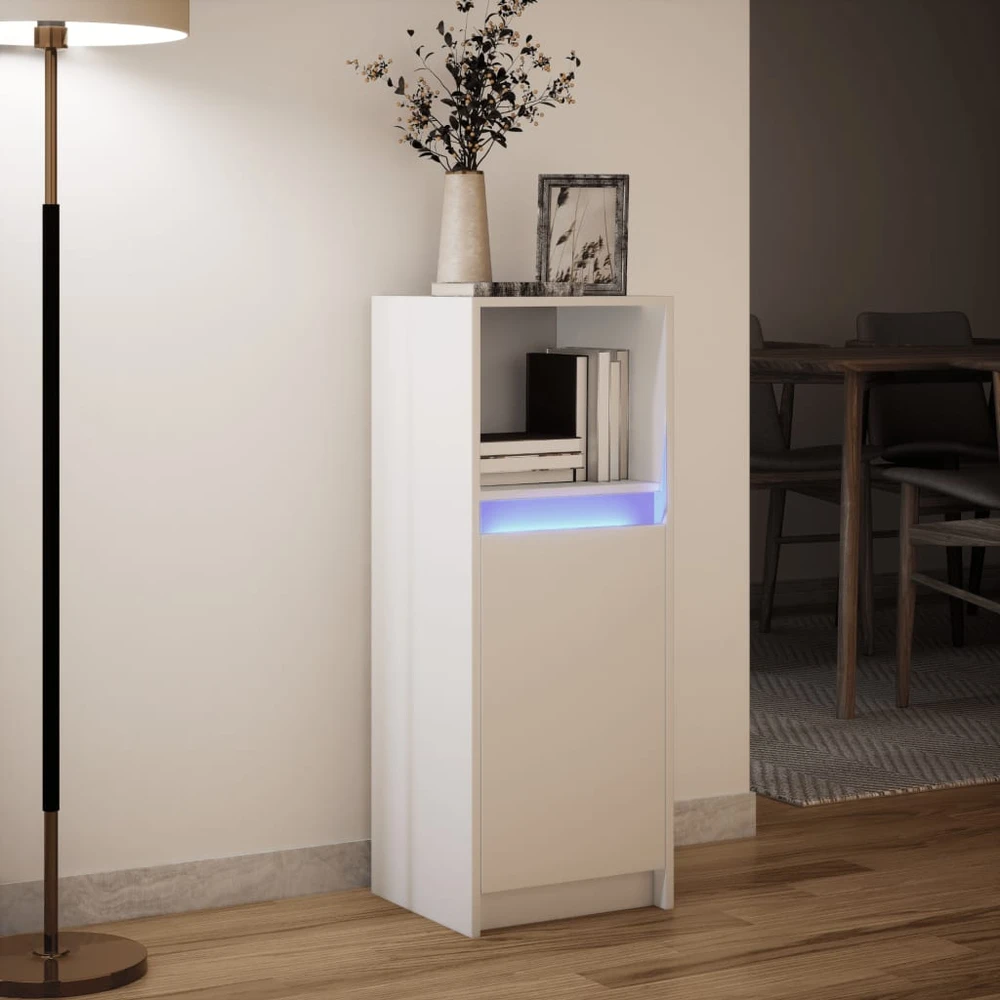 Šoninė spintelė su LED, balta, 38x34x100cm, apdirbta mediena