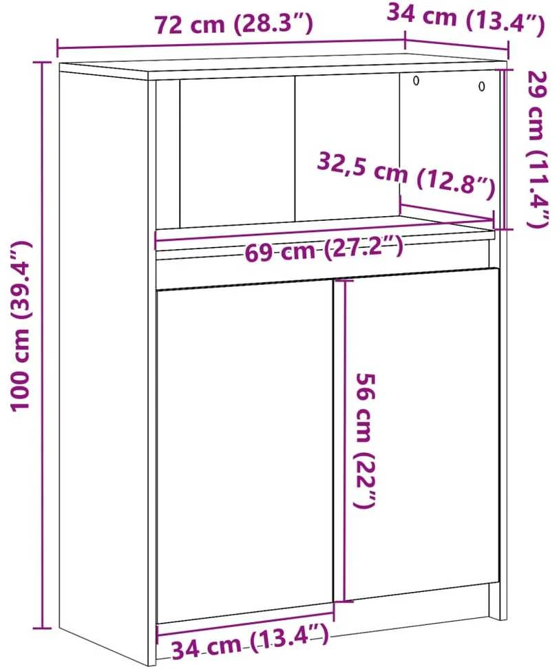 Šoninė spintelė su LED, balta, 72x34x100cm, apdirbta mediena