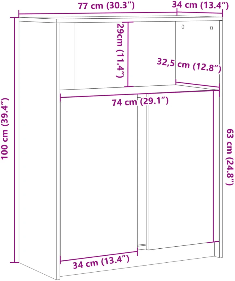 Šoninė spintelė su LED, balta, 77x34x100cm, apdirbta mediena