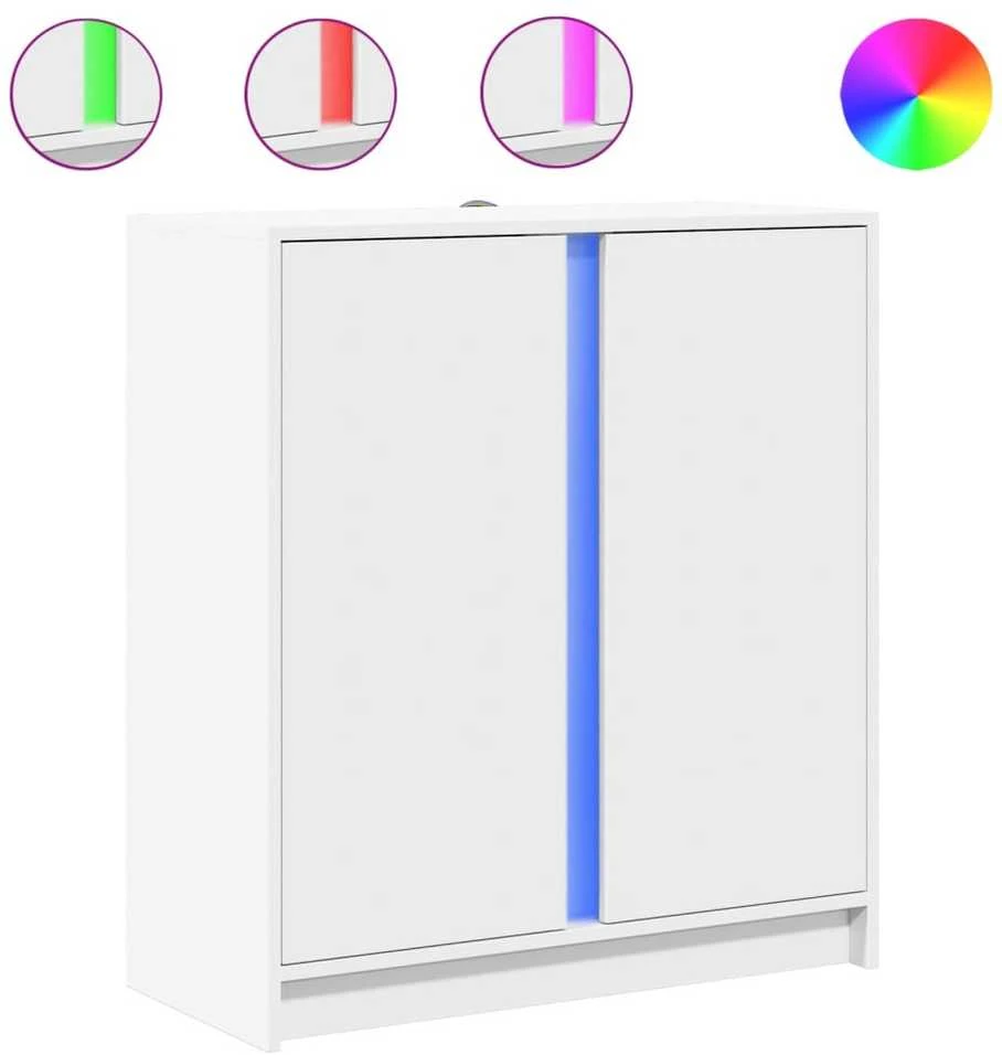 Šoninė spintelė su LED, balta, 77x34x85cm, apdirbta mediena