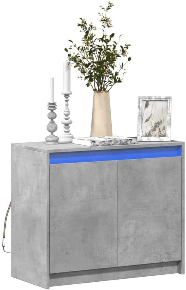 Šoninė spintelė su LED, betono, 72x34x61cm, apdirbta mediena