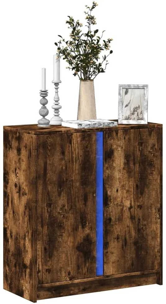 Šoninė spintelė su LED, dūminio ąžuolo, 77x34x85cm, mediena