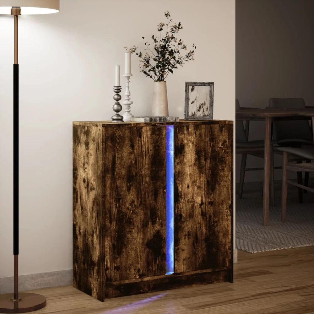 Šoninė spintelė su LED, dūminio ąžuolo, 77x34x85cm, mediena