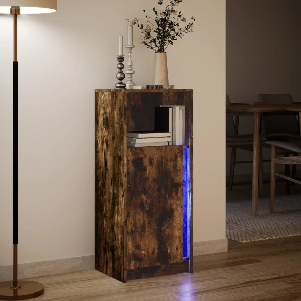 Šoninė spintelė su LED, dūminio ąžuolo, 42,5x34x100cm, mediena
