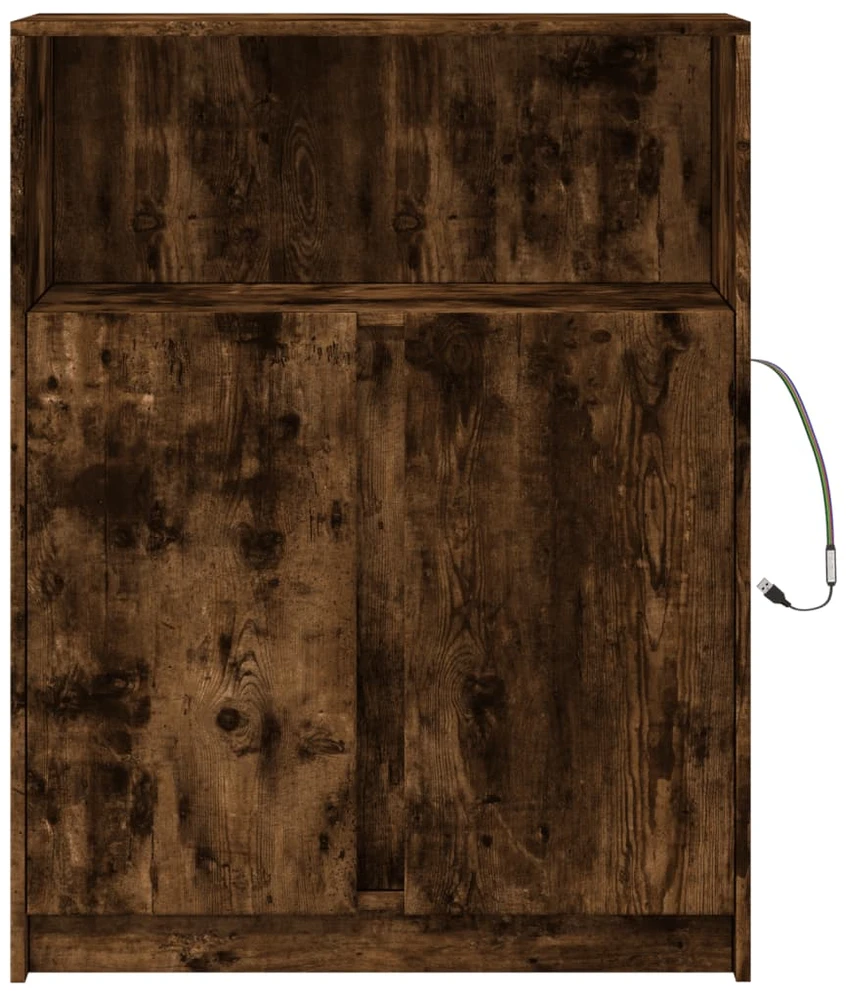 Šoninė spintelė su LED, dūminio ąžuolo, 77x34x100cm, mediena