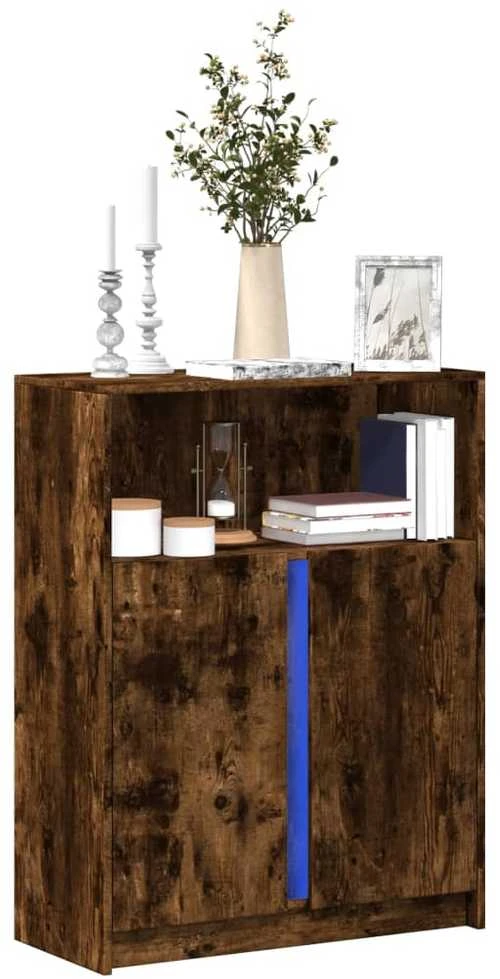 Šoninė spintelė su LED, dūminio ąžuolo, 77x34x100cm, mediena