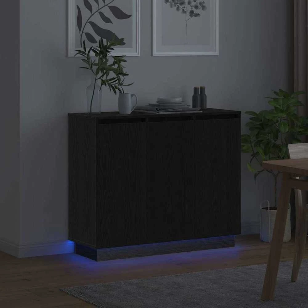 LED Bufetas Juodas ąžuolas 90 x 32 x 75 cm Apdirbta mediena