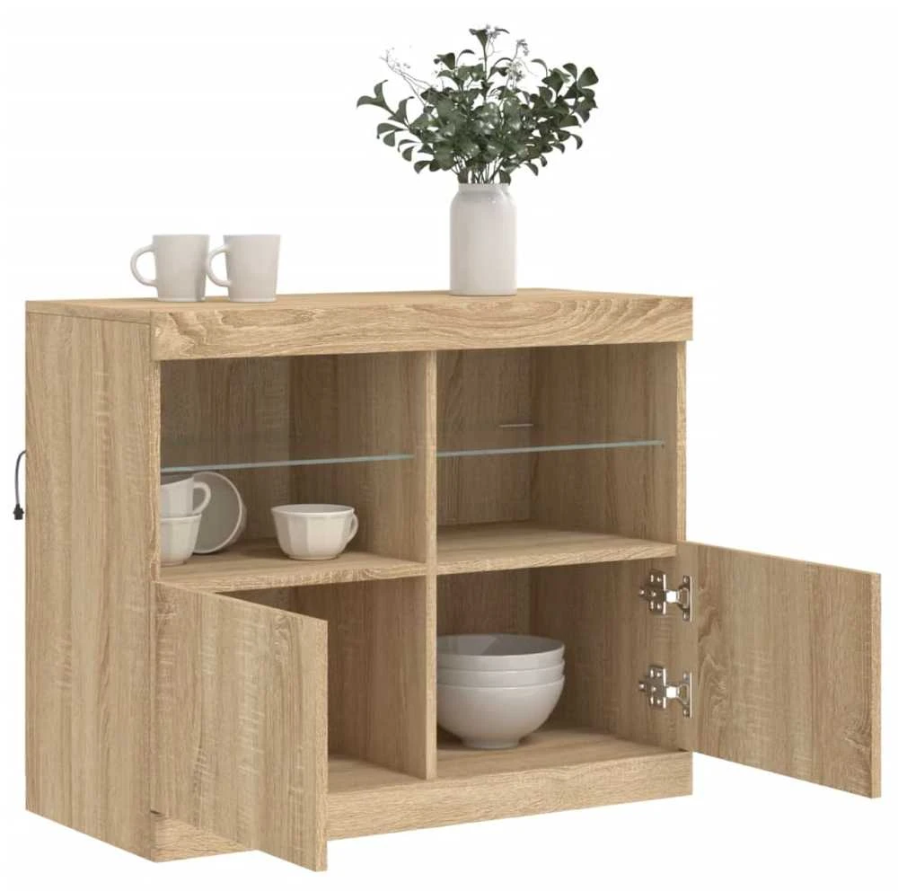 Šoninė spintelė su LED lemputėmis, ąžuolo spalvos, 81x37x67cm