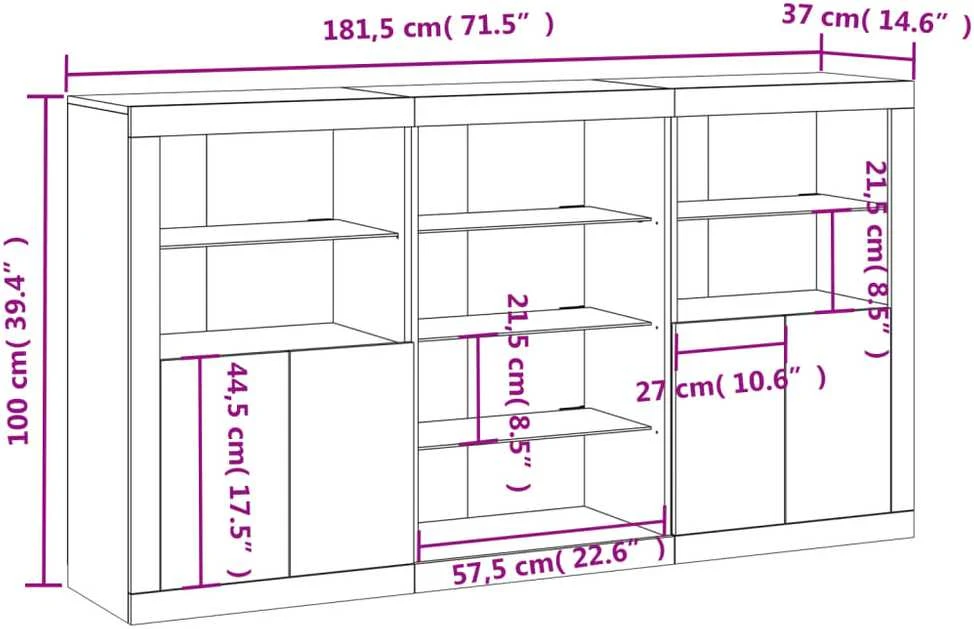Šoninė spintelė su LED lemputėmis, ąžuolo, 181,5x37x100cm
