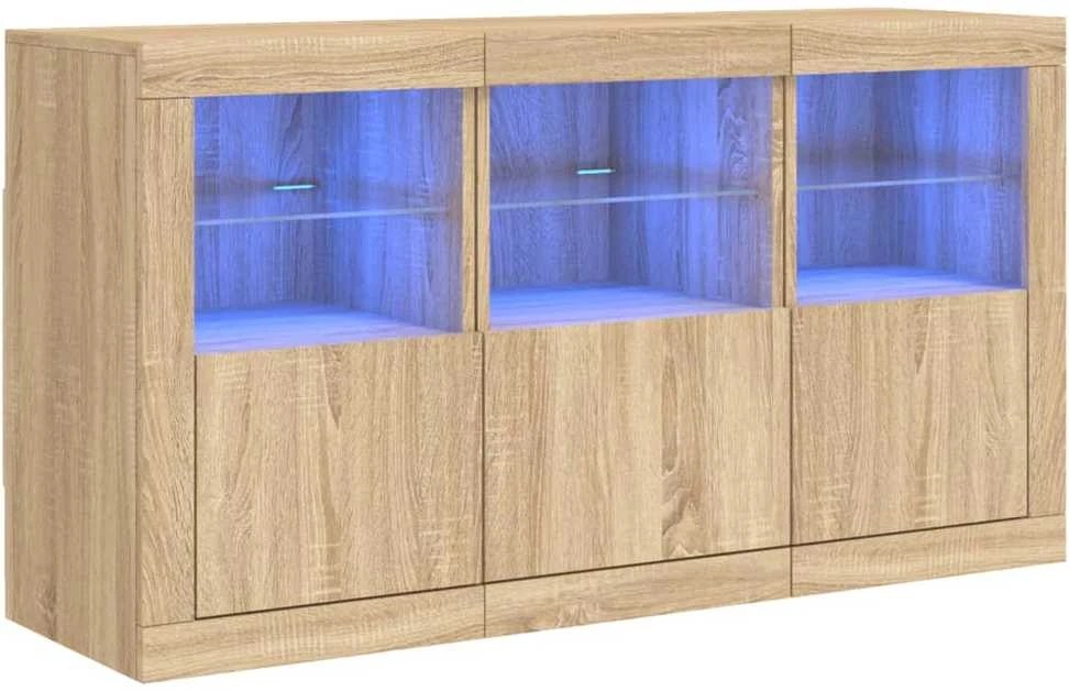 Šoninė spintelė su LED lemputėmis, ąžuolo, 123x37x67cm