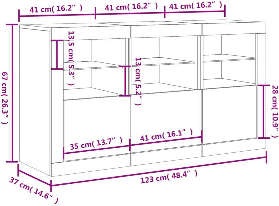 Šoninė spintelė su LED lemputėmis, ąžuolo, 123x37x67cm