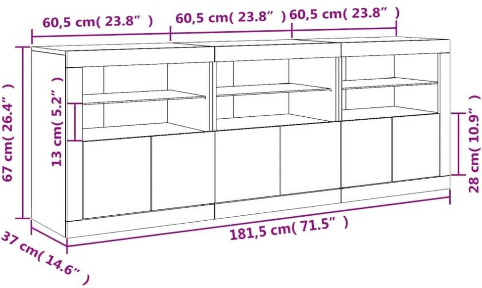 Šoninė spintelė su LED lemputėmis, ąžuolo, 181,5x37x67cm