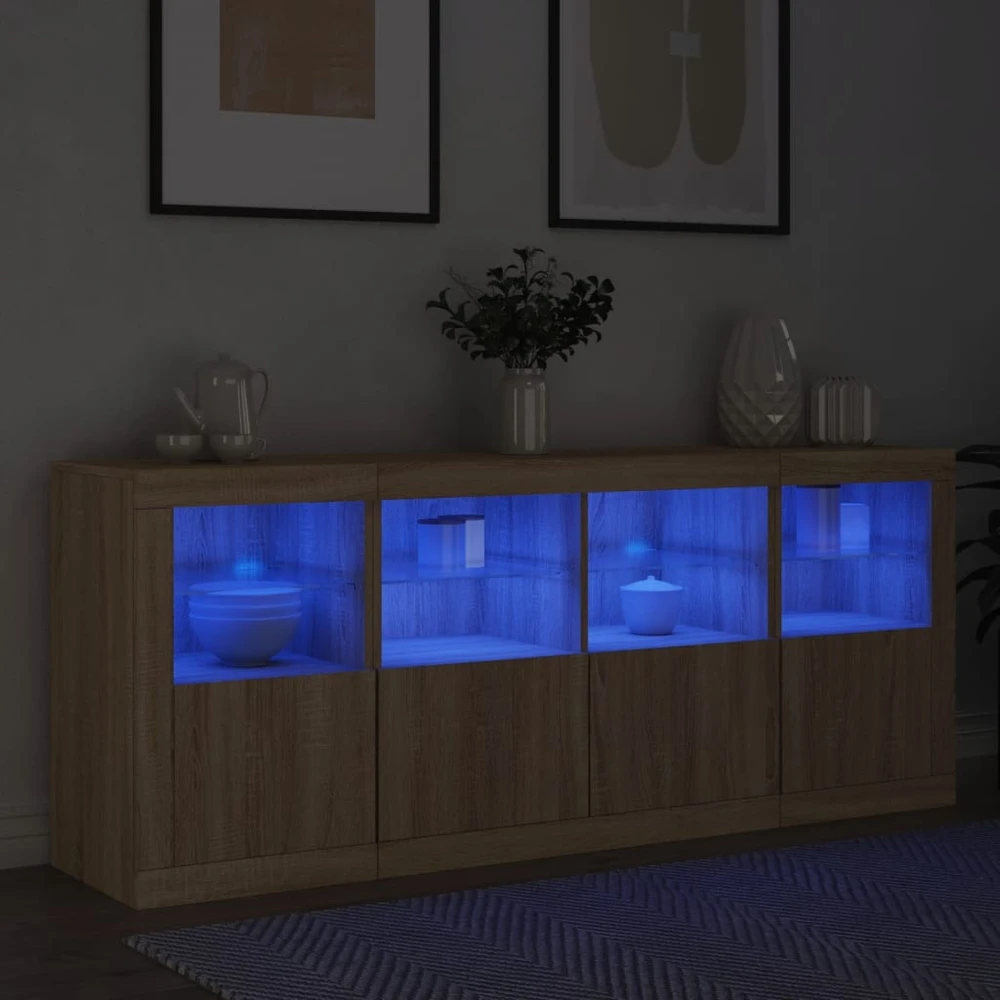 Šoninė spintelė su LED lemputėmis, ąžuolo, 163x37x67cm