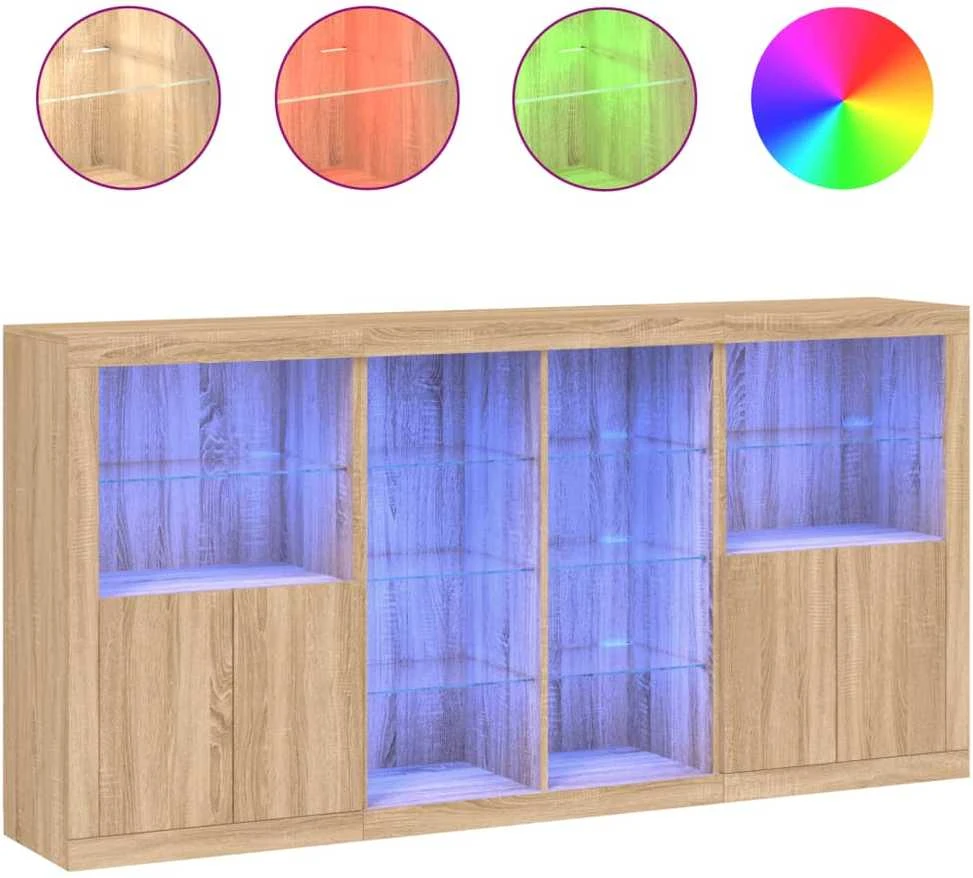 Šoninė spintelė su LED lemputėmis, ąžuolo spalvos, 202x37x100cm
