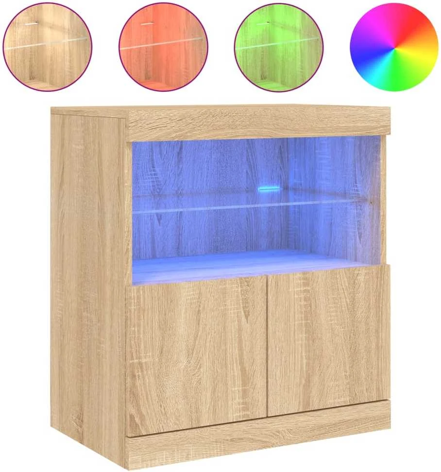 Šoninė spintelė su LED lemputėmis, ąžuolo spalvos, 60x37x67cm