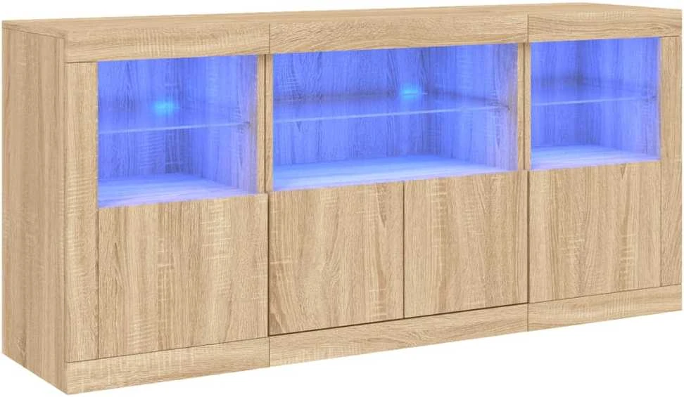 Šoninė spintelė su LED lemputėmis, ąžuolo, 142,5x37x67cm