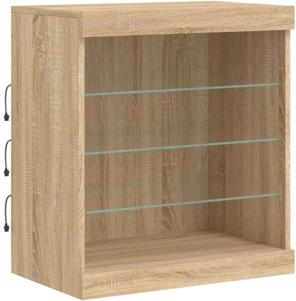Šoninė spintelė su LED lemputėmis, ąžuolo spalvos, 60,5x37x67cm
