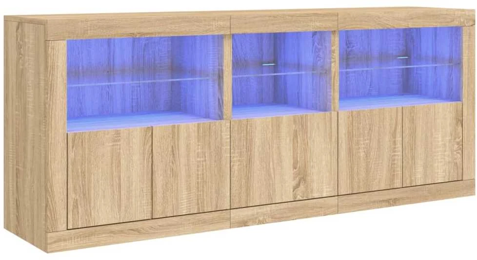 Šoninė spintelė su LED lemputėmis, ąžuolo spalvos, 162x37x67cm