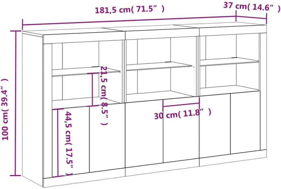 Šoninė spintelė su LED lemputėmis, ąžuolo, 181,5x37x100cm